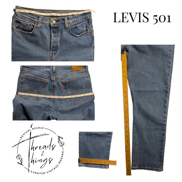 LEVIS 501 Premium Denim Jeans BIG E Red Tag Leather Vintage Button Fly 90's Y2K - Picture 8 of 9